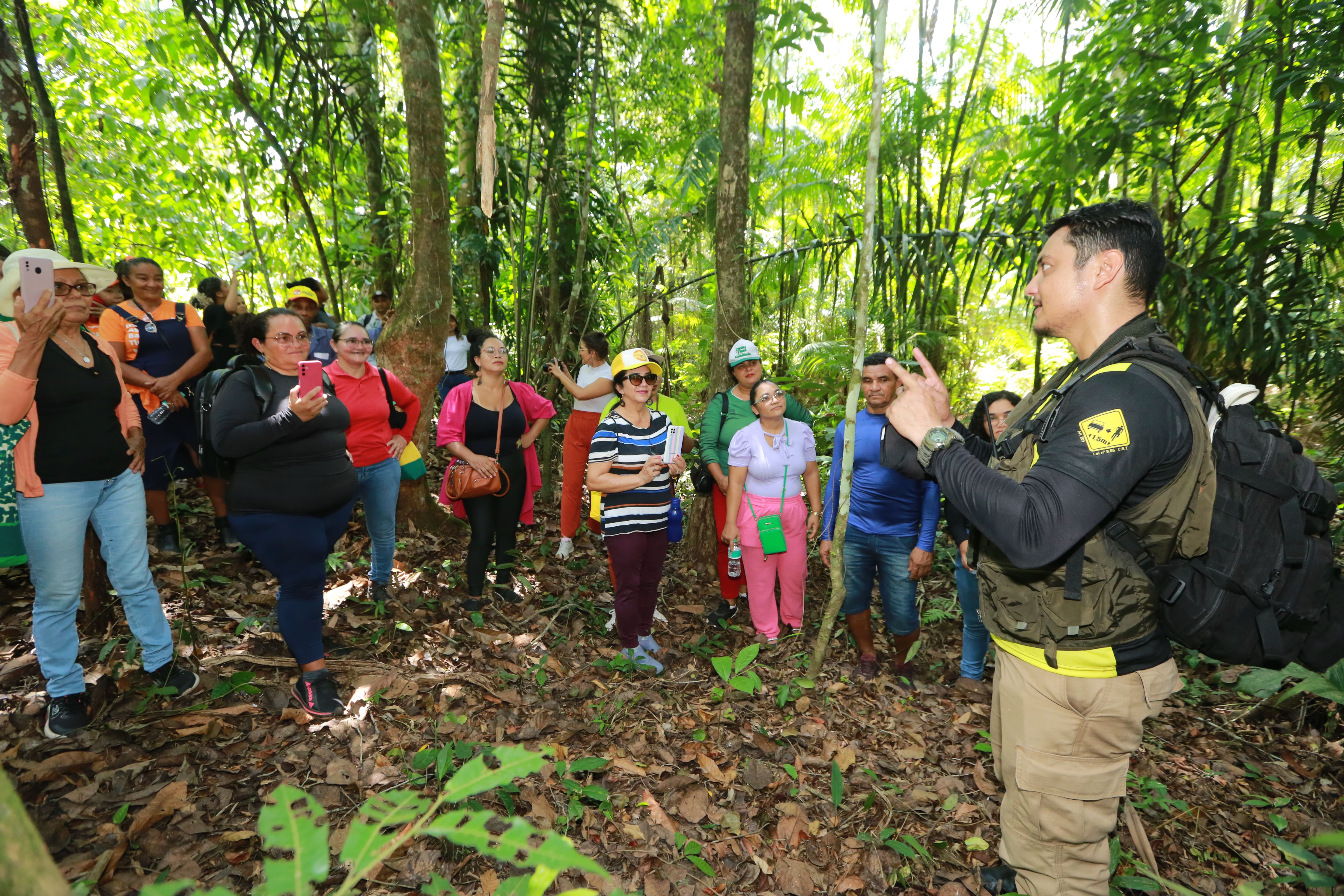 a group of people in the woods