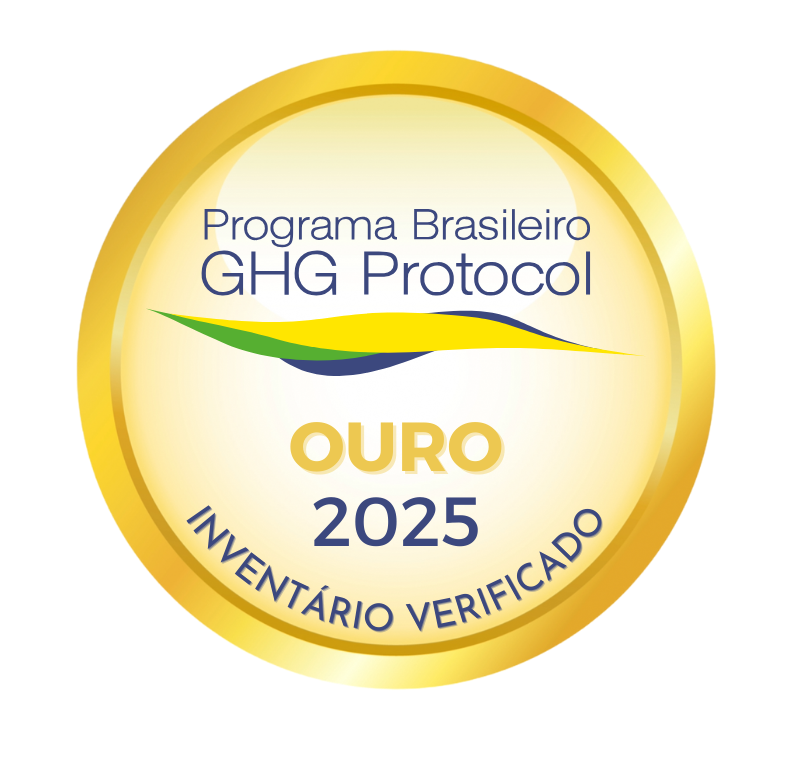 a round gold button with blue text and blue text