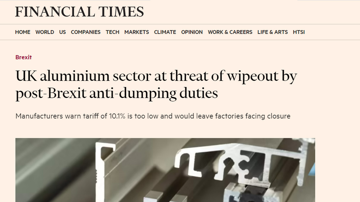 High antidumping duties on Chinese aluminium extrusions are needed to