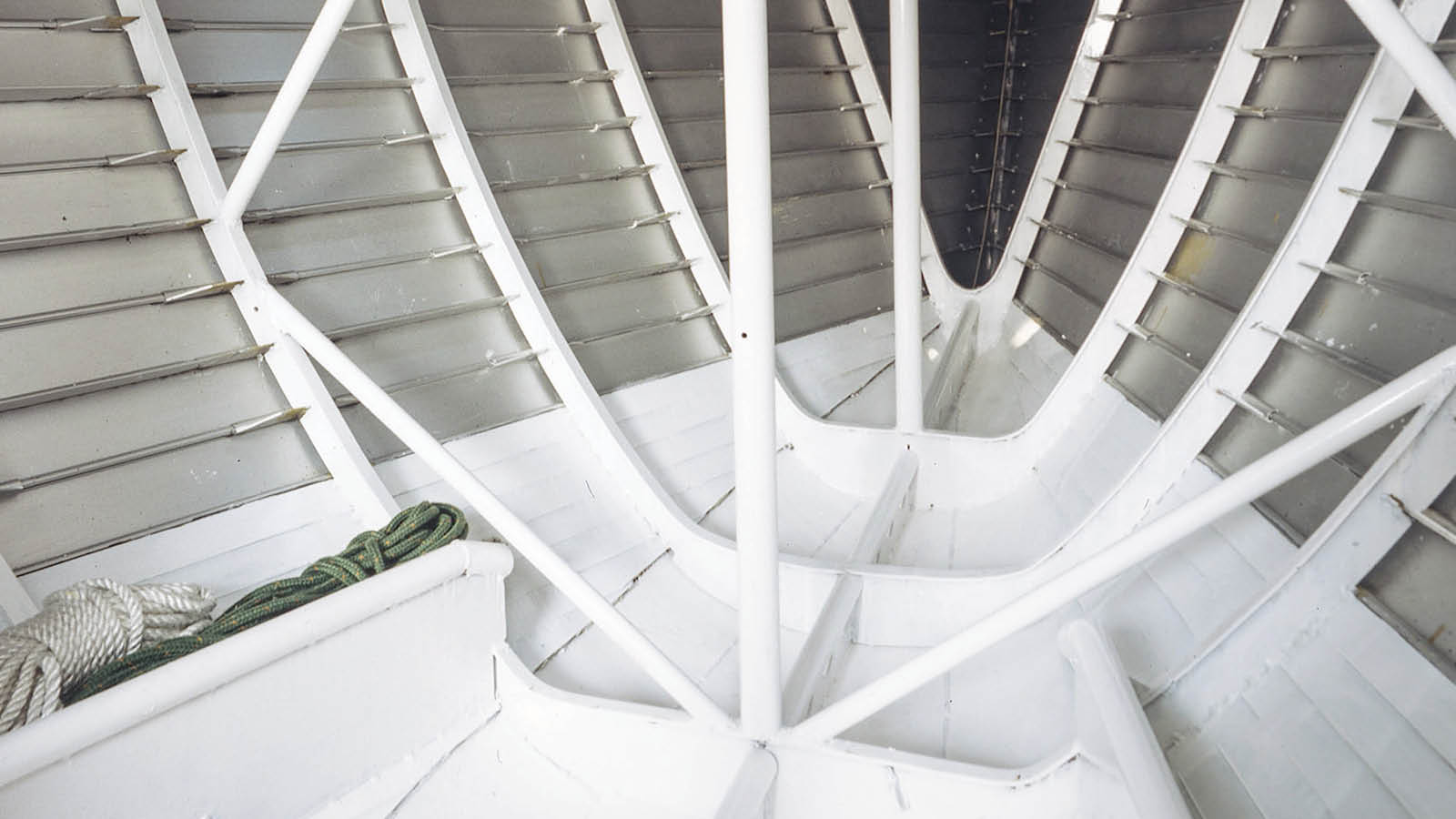 a close-up of a white staircase