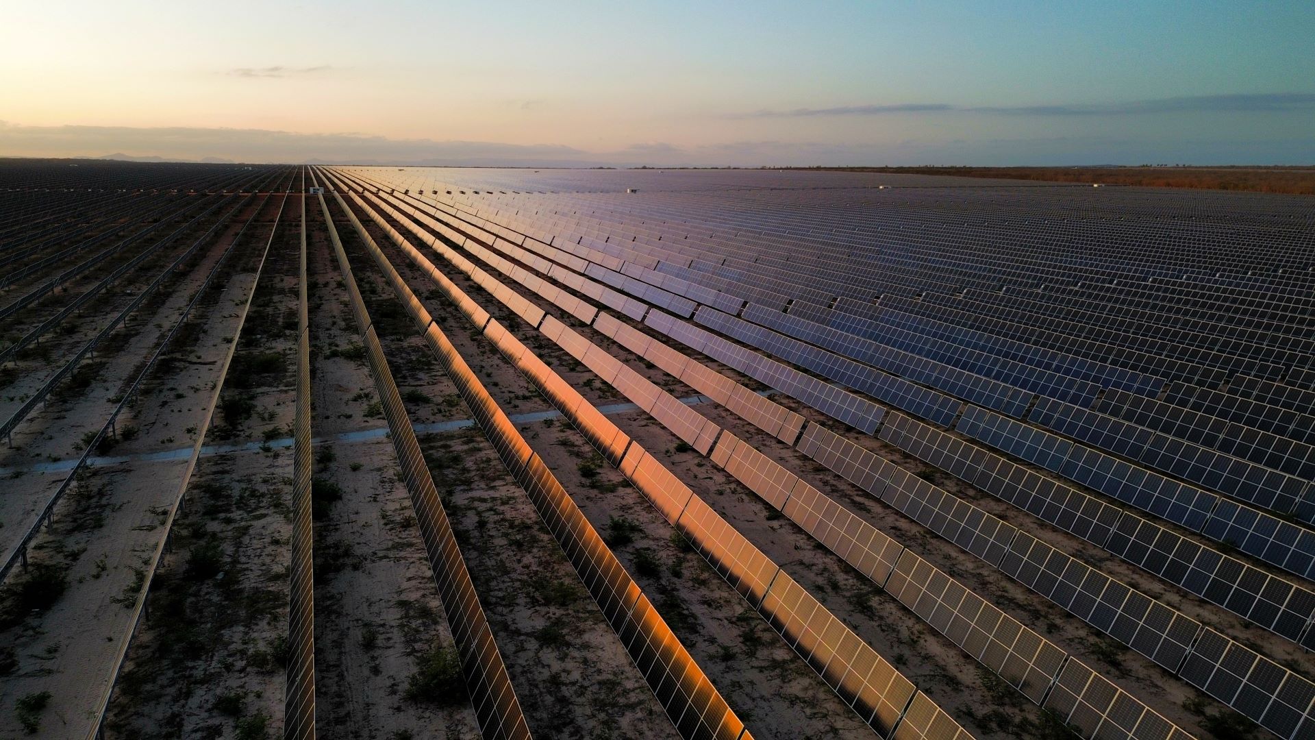 A field with solar panels at the Mendubim solar project