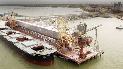 alumina freighter at shore