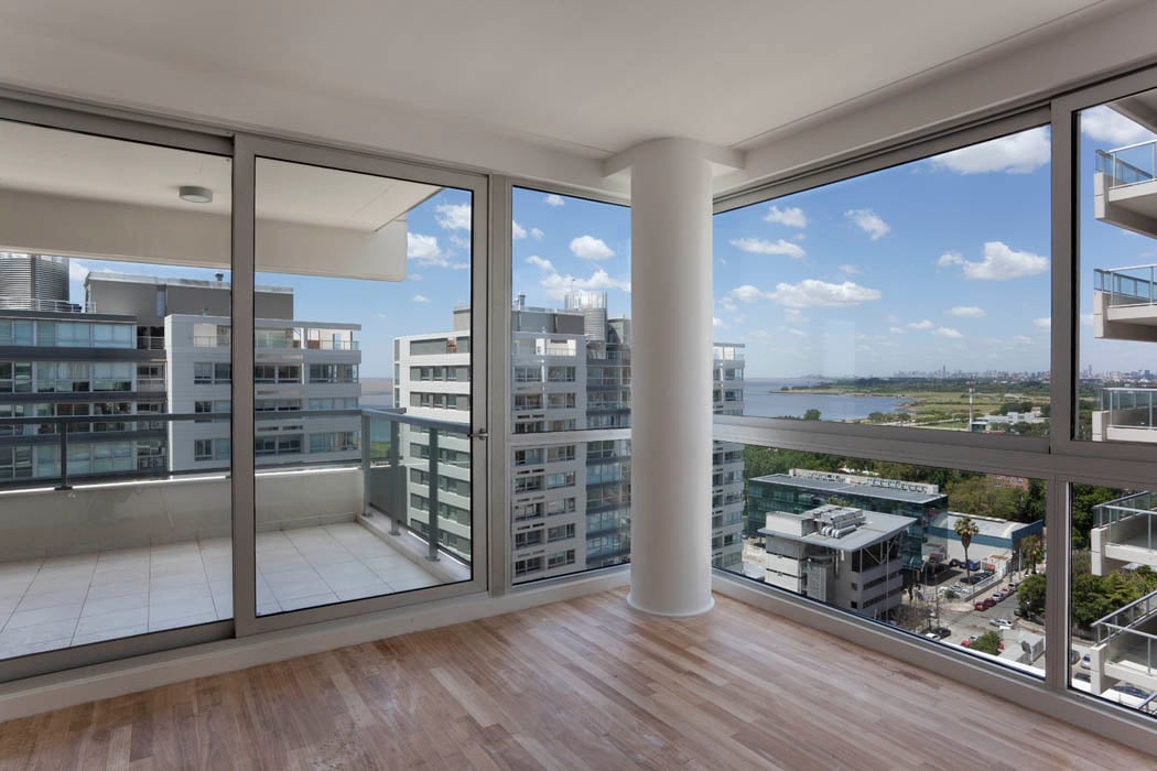 a view of a city from a balcony