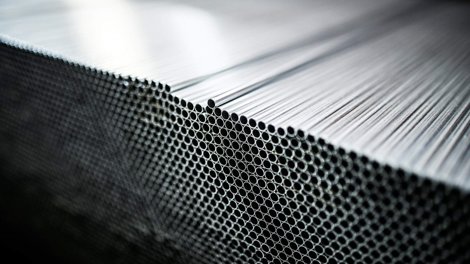 Stacks of extruded aluminum tubing