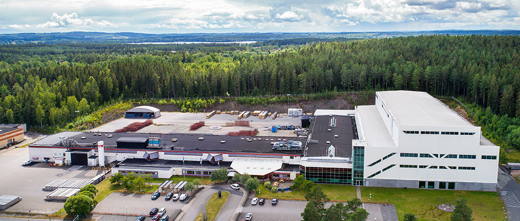 Flygfoto över Brogårdsfabriken i Vetlanda