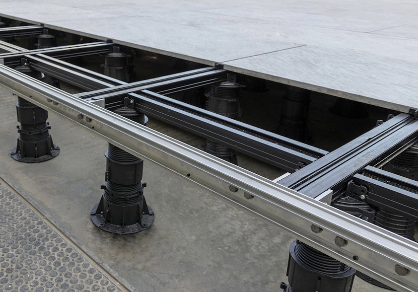 Buzon pavement support system of pillars and bars