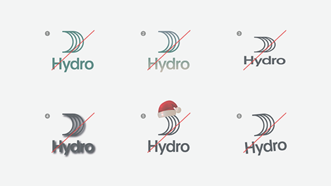 logos with wrong color, gradient, stretched, shadow, ornamented, rotated