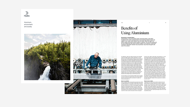 front page and content of a folder. Large nature photo and a man in a workshop