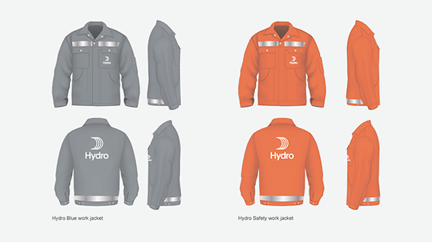 grey and orange work jackets with hydro logo on left chest pocket