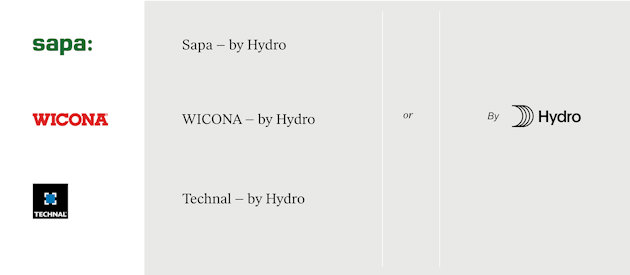 sapa logo; sapa by hydro, WICONA logo; WICONA - by Hydro, Technal logo;  Technal - by Hydro.