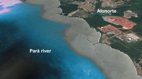 Vista de satélite da Alunorte e do rio Pará. Foto: Google Earth