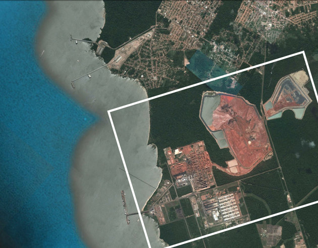 Vista de satélite da Alunorte e do rio Pará. Foto: Google Earth