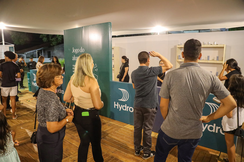 a group of people standing in a room