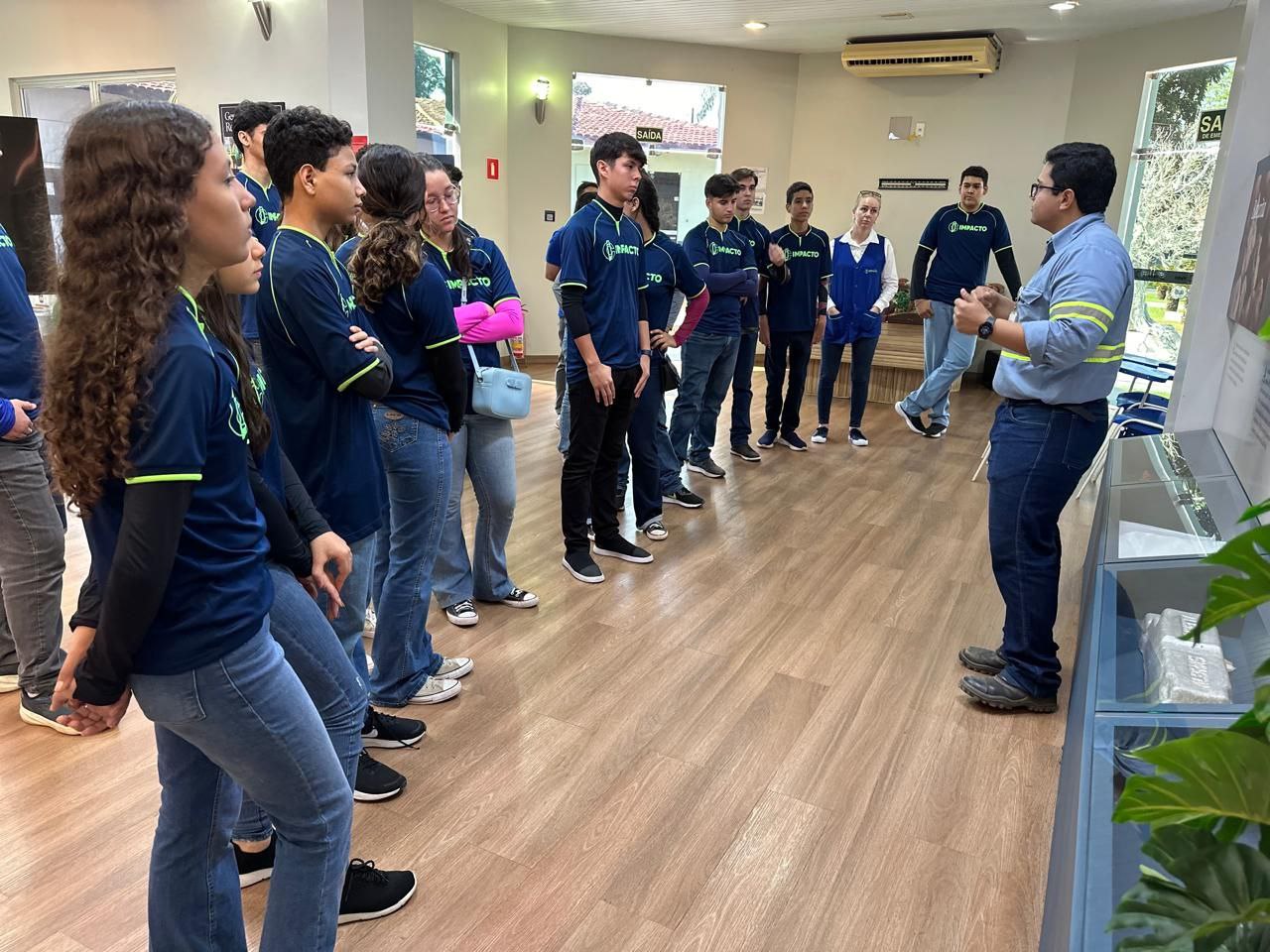 a group of people standing in a room