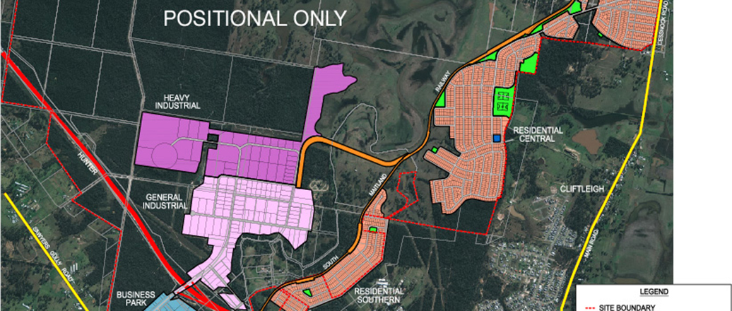 drawing of different zones superimposed on map of kurri kurri area