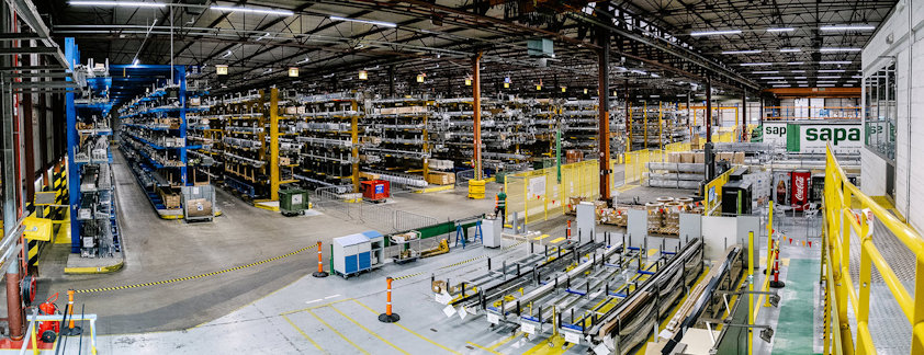 a warehouse with several machines