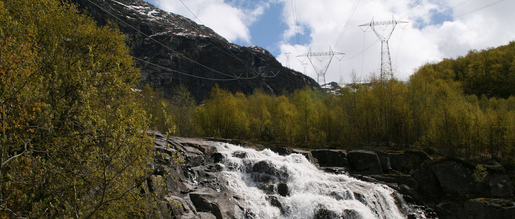 Power lines and water fall