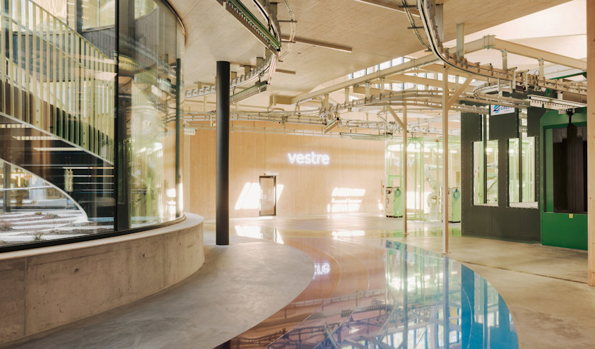 a swimming pool in a building