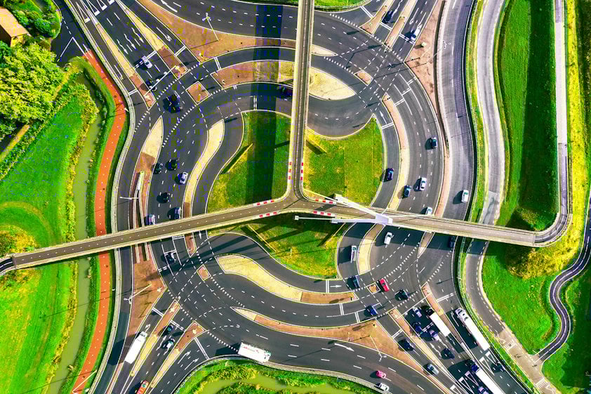 an aerial view of a turnpike
