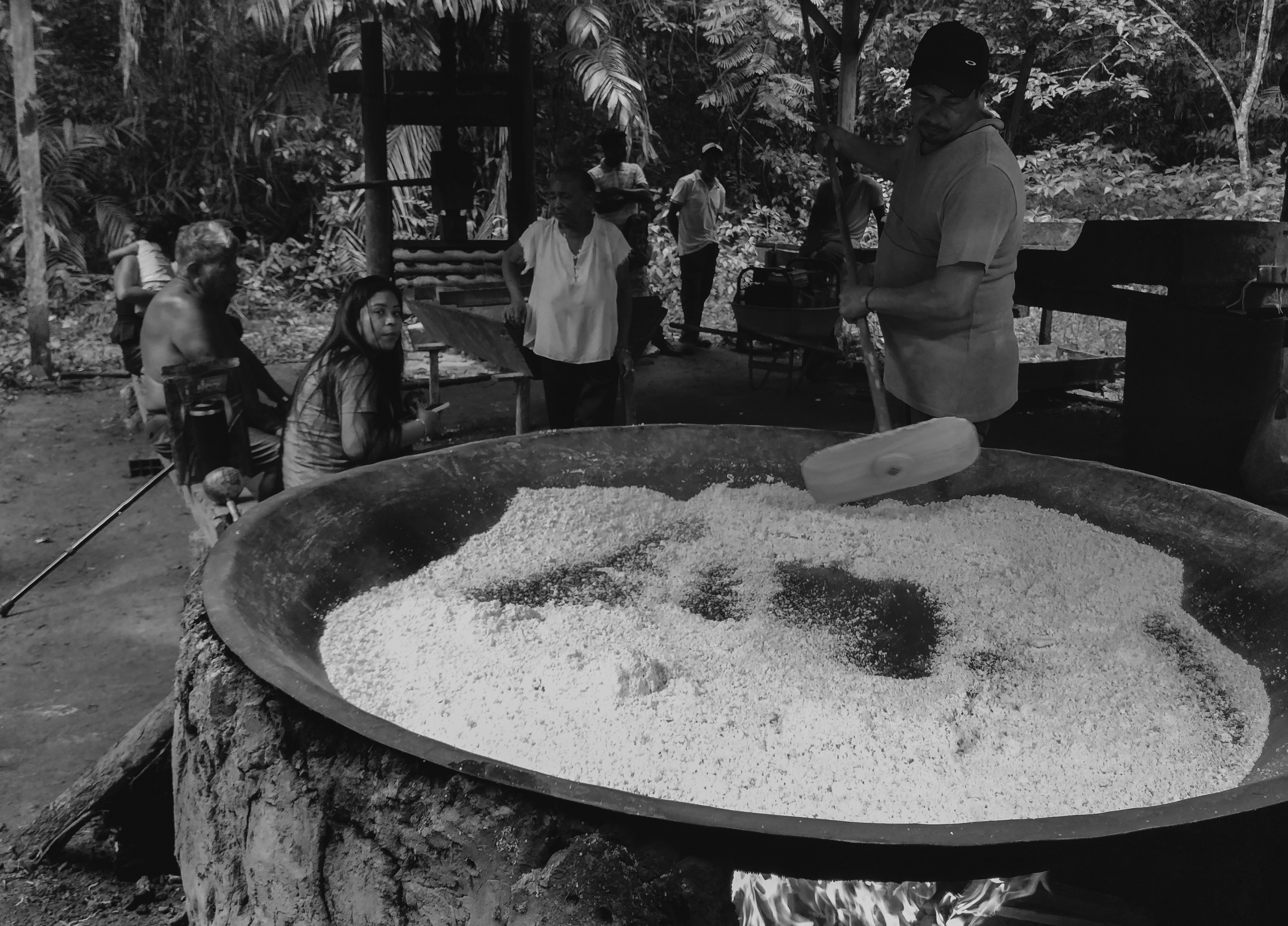 a group of people working outside