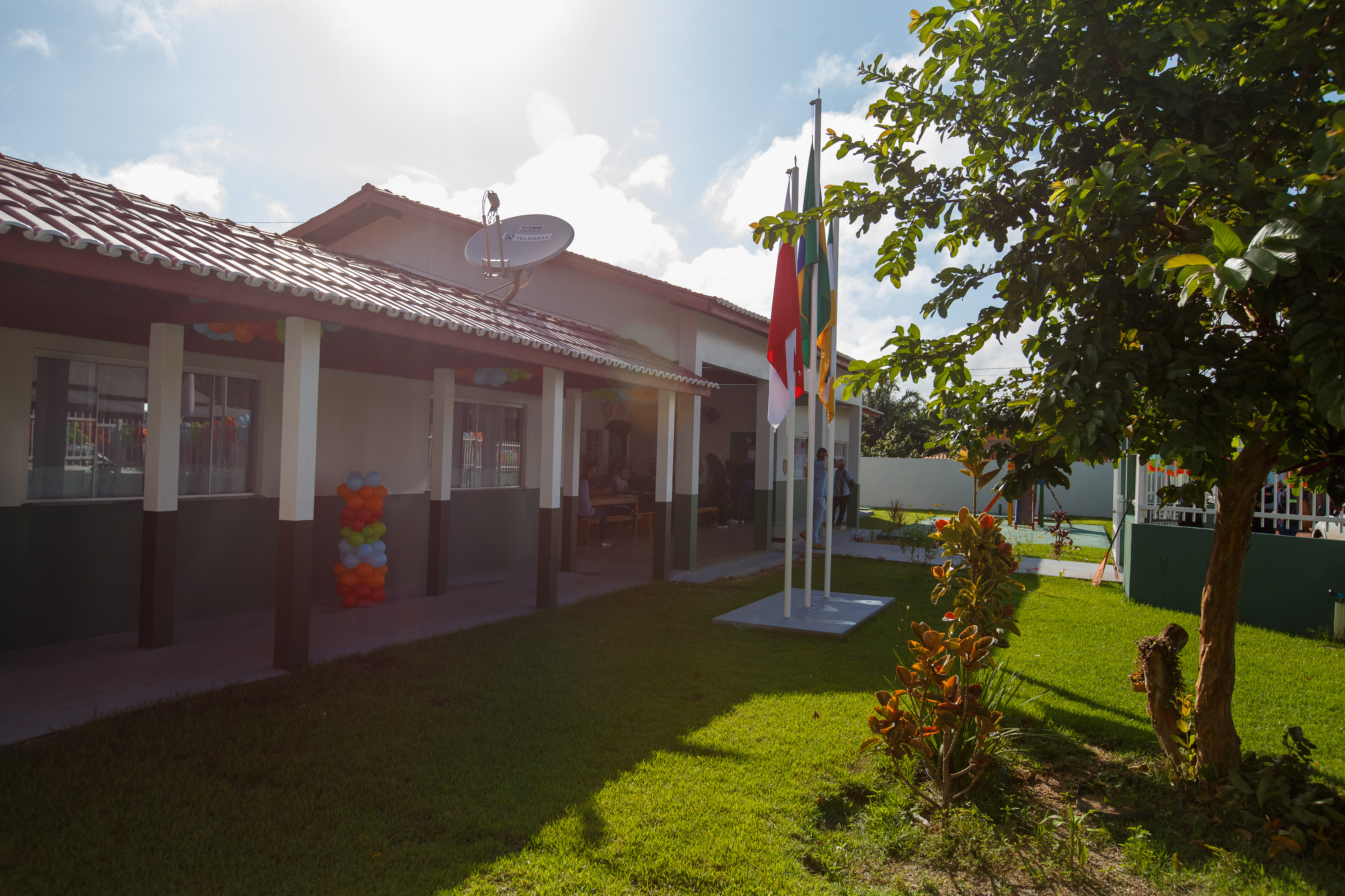 a building with a flag in the front