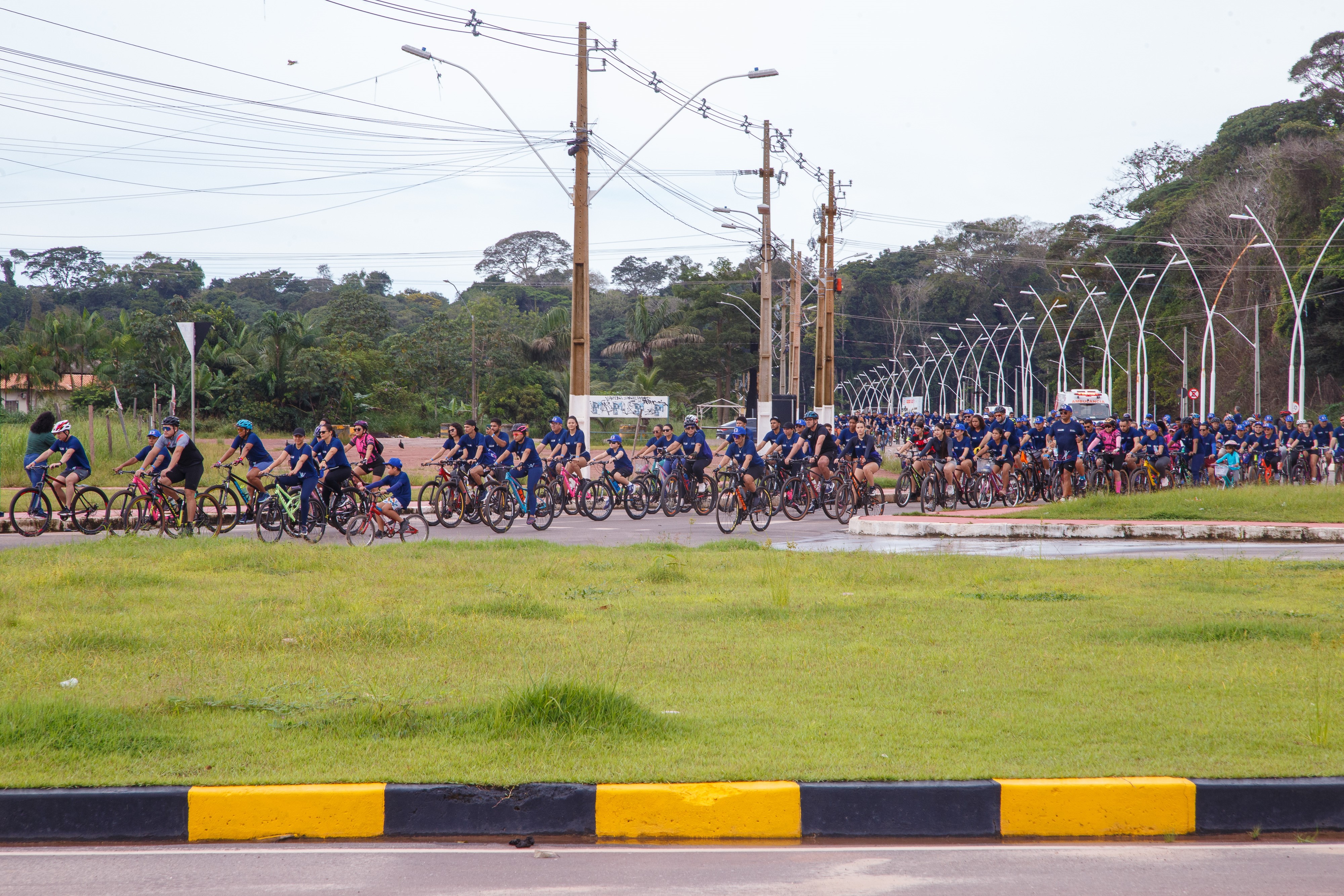 a group of people riding bikes