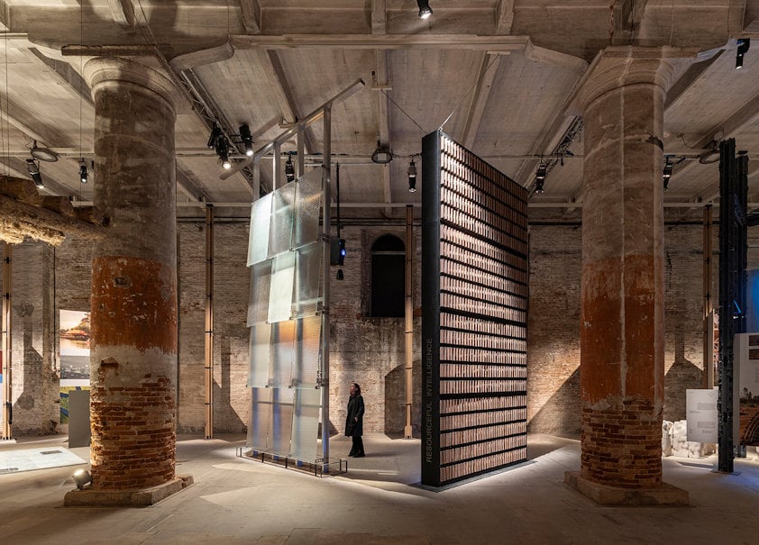 a person walking in a large building