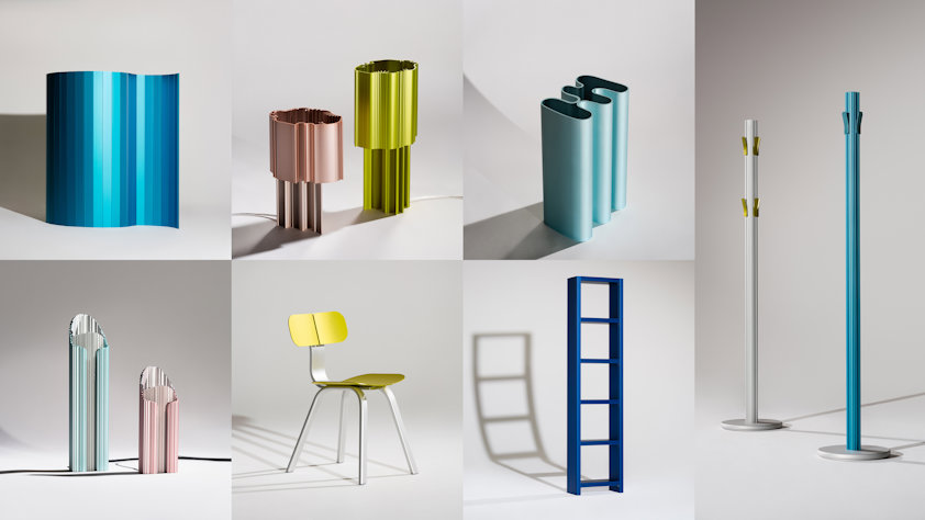 a series of different colored aluminium products