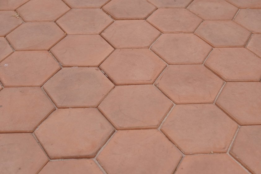 a close up of a hexagon tile floor