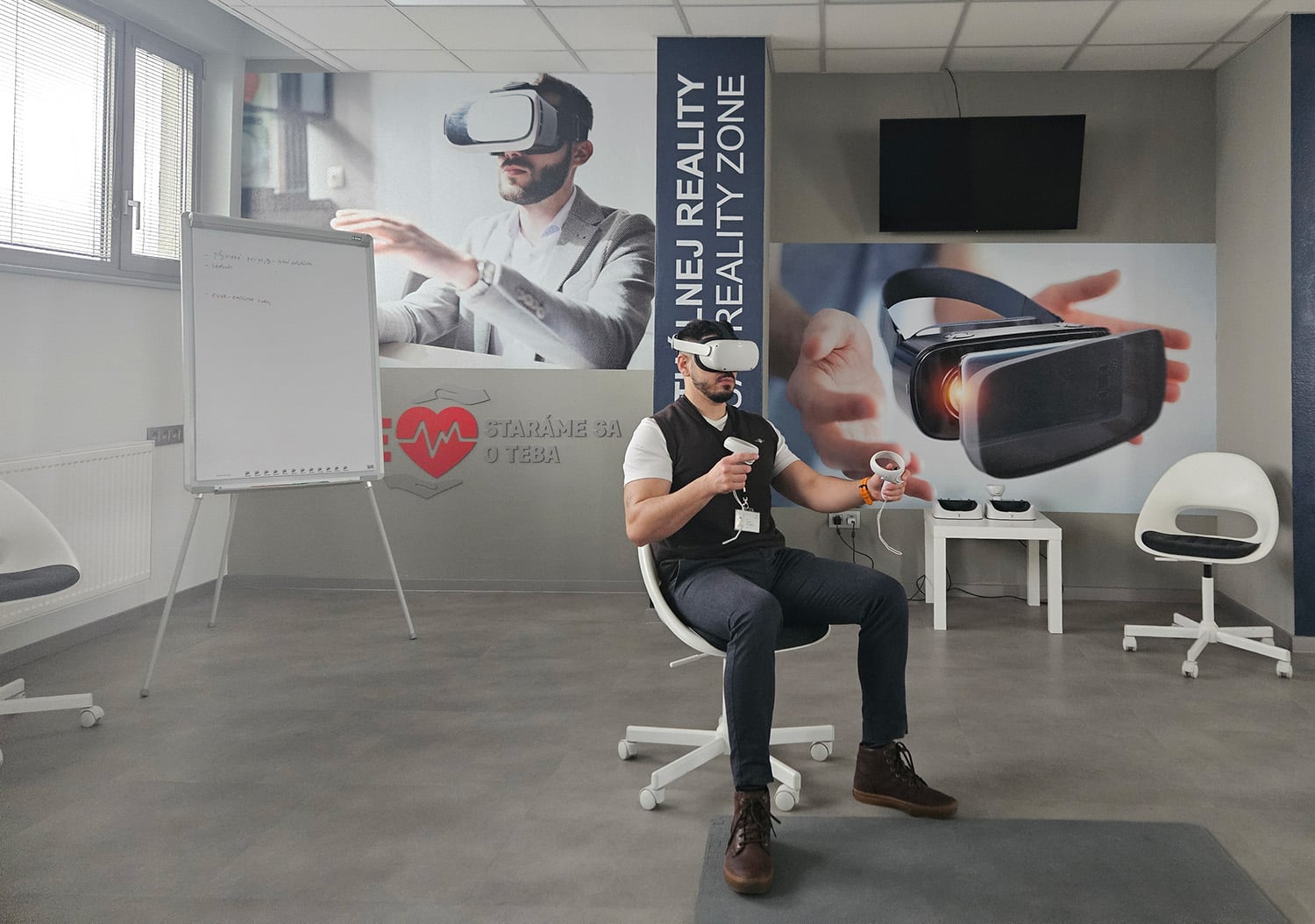a man wearing a virtual reality headset