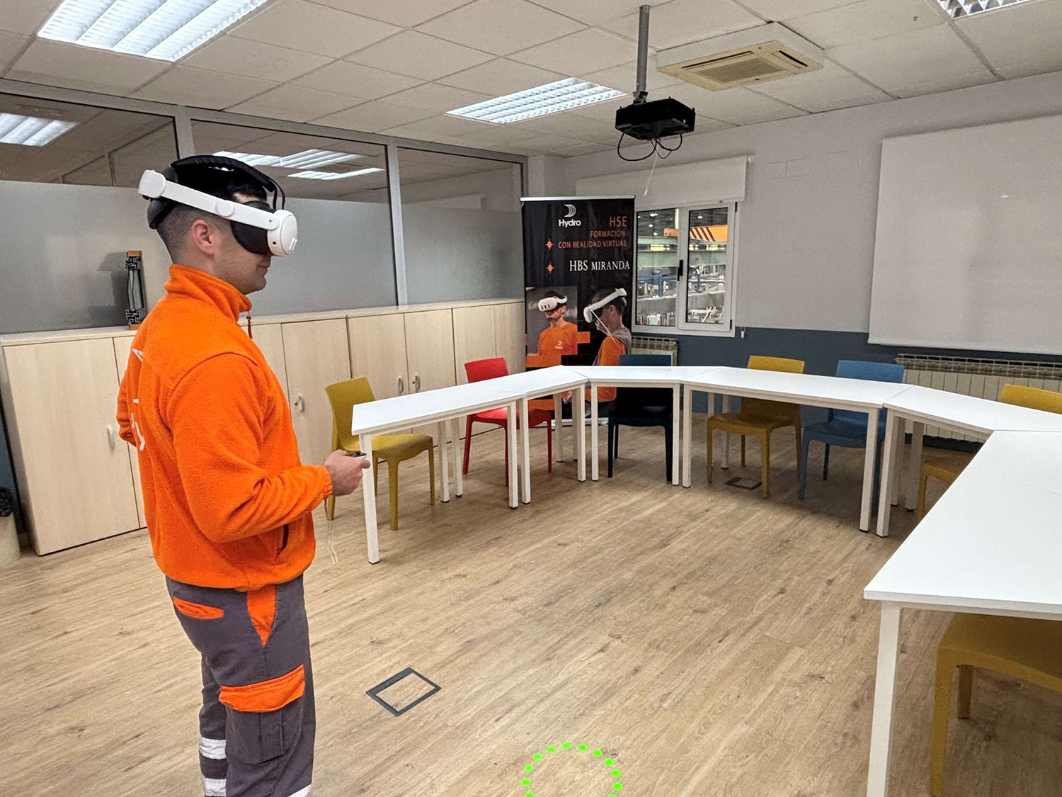 a man wearing goggles in a room