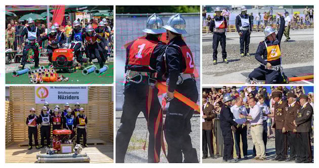 a collage of a person in a suit and helmet