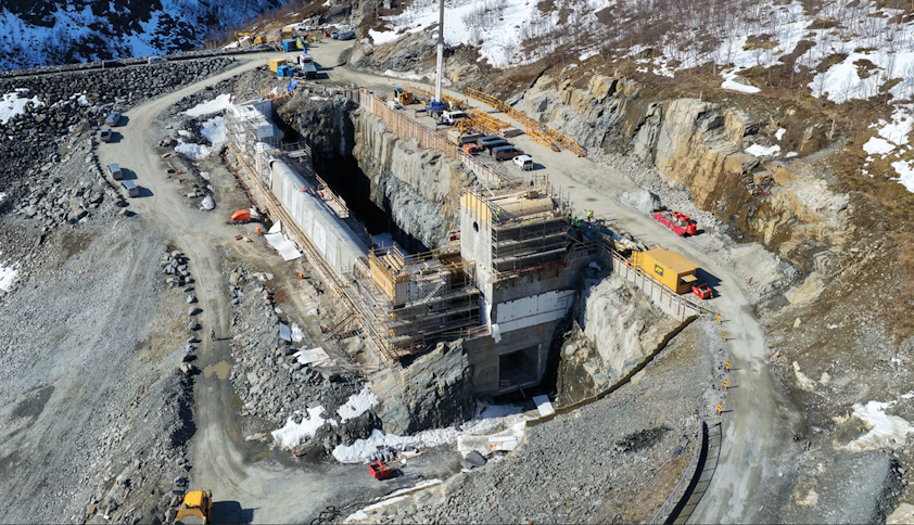 a construction site with a hole in the ground