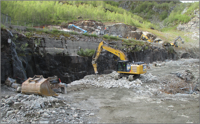 a construction vehicle in a quarry