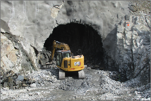a construction vehicle in a cave