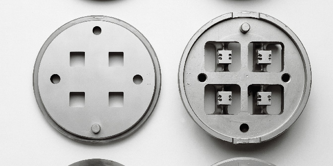a close-up of several circular metal objects