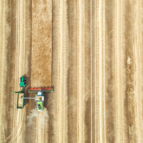 aerial view of wheat harvester