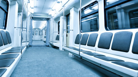 interior of a linked mass transit train carriages