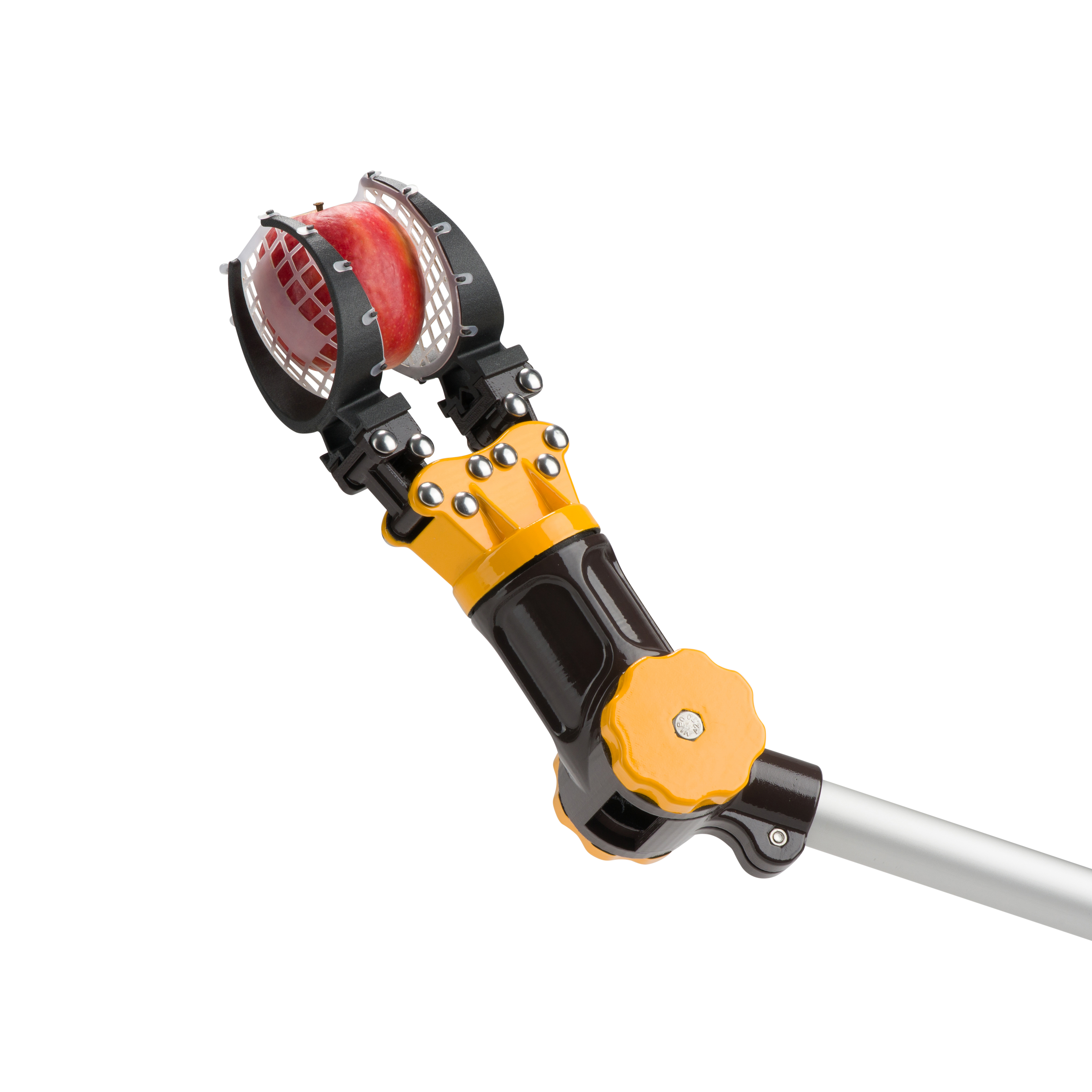 a yellow and black device with a round object on the handle