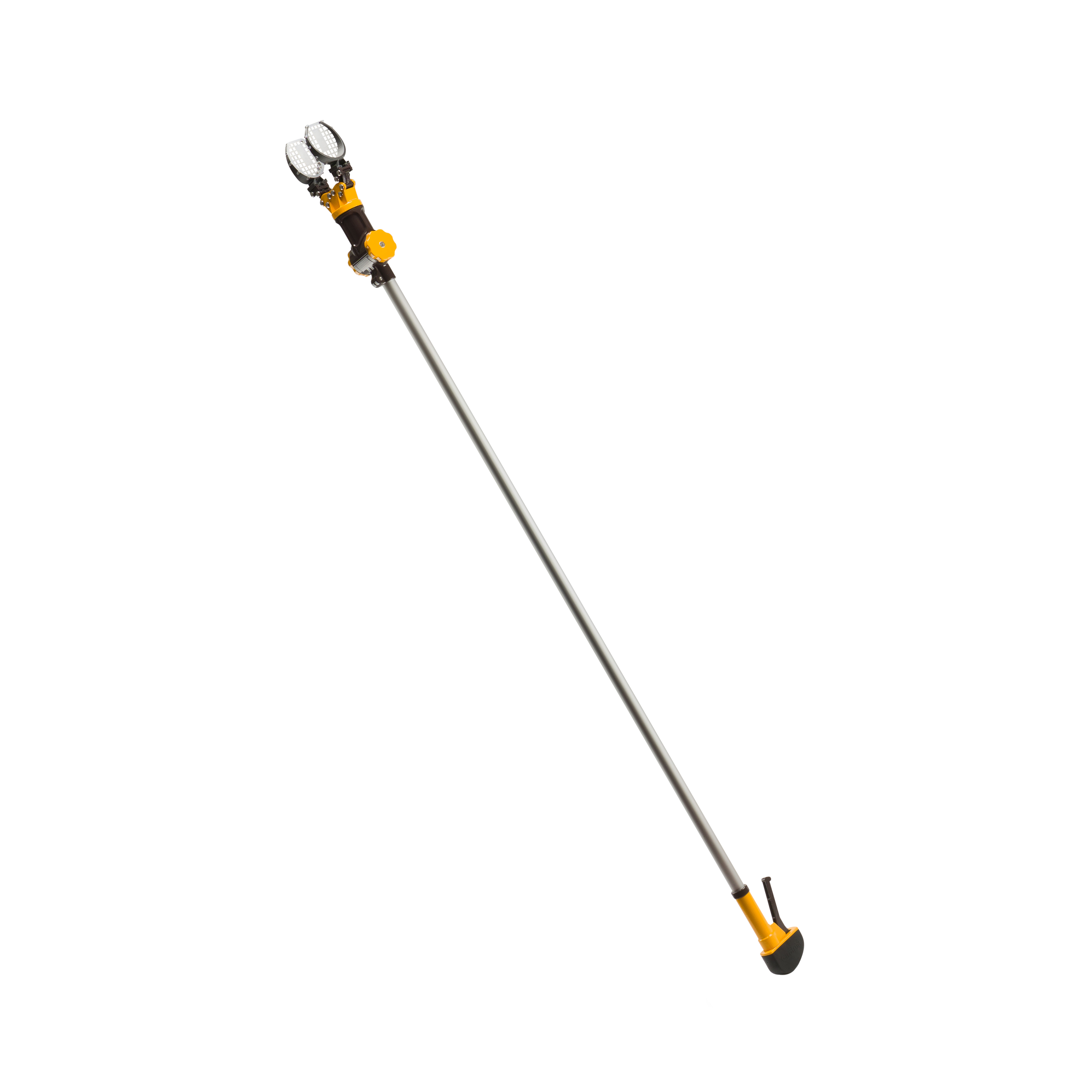 a long metal pole with a yellow handle