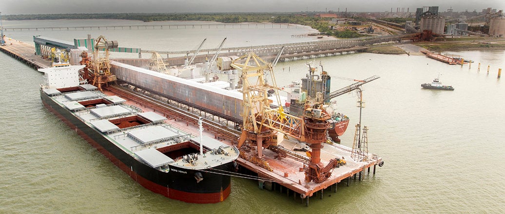 alumina freighter at shore