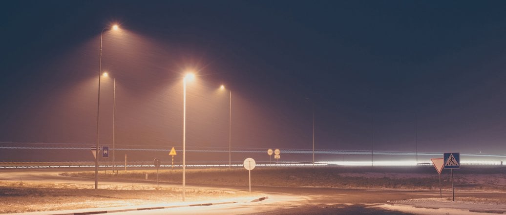 road lights, foggy evening in winter road lights, foggy evening in winter