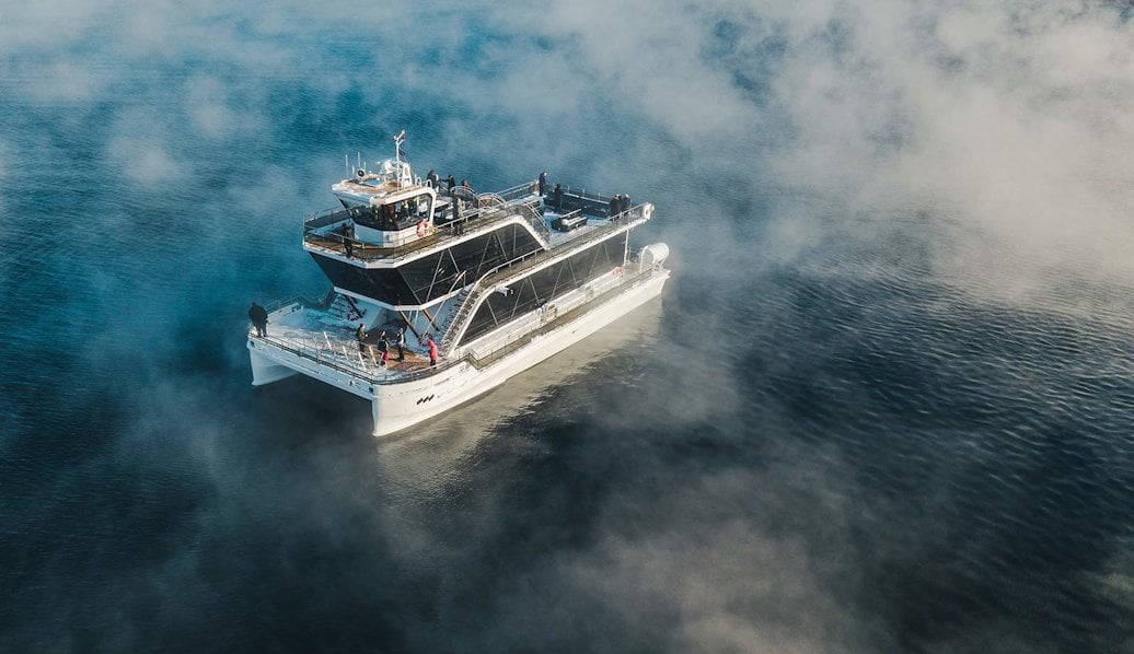 The Brim catamaran at sea