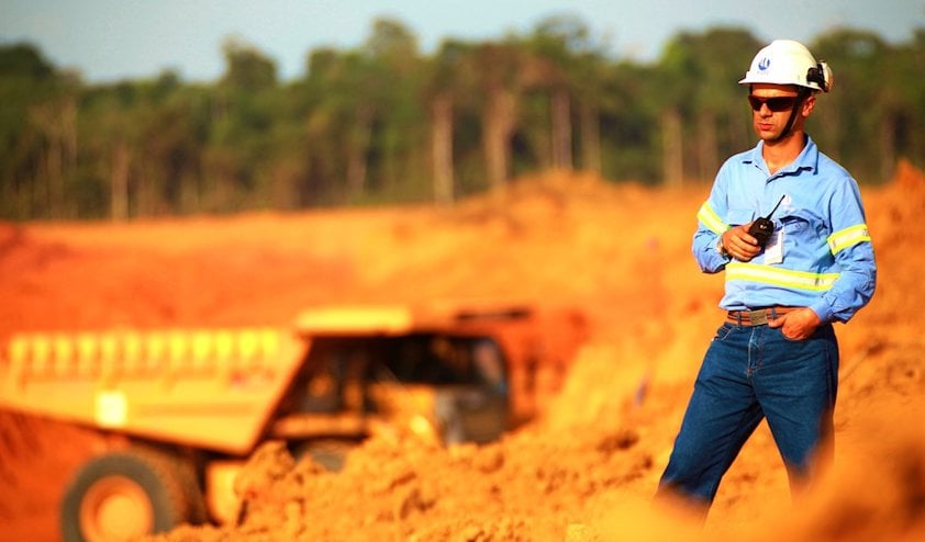 Employee overlooking the bauxite mine in Paragominas, Brazil