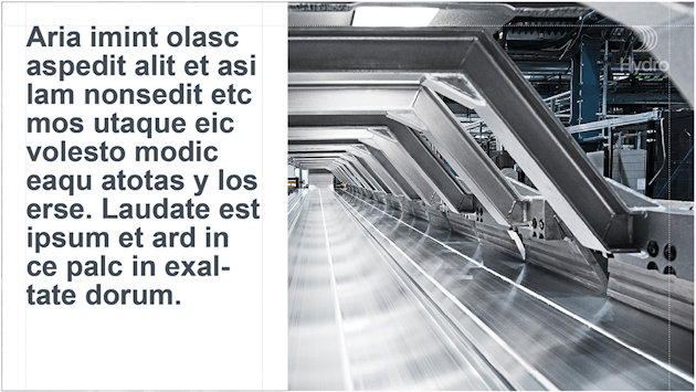 Interior factory floor. Right part of image has white solid box with dark text Interior factory floor. Right part of image has white solid box with dark text