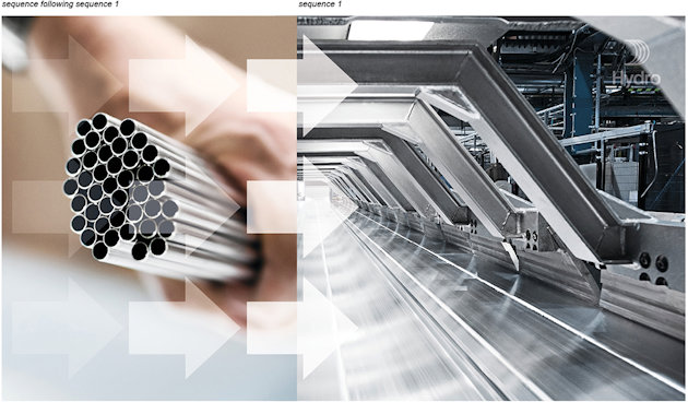 Canvas split between two images. Large, white, transparent arrows on left half of image, pointing right. Hydro logo transparent top right. Canvas split between two images. Large, white, transparent arrows on left half of image, pointing right. Hydro logo transparent top right.