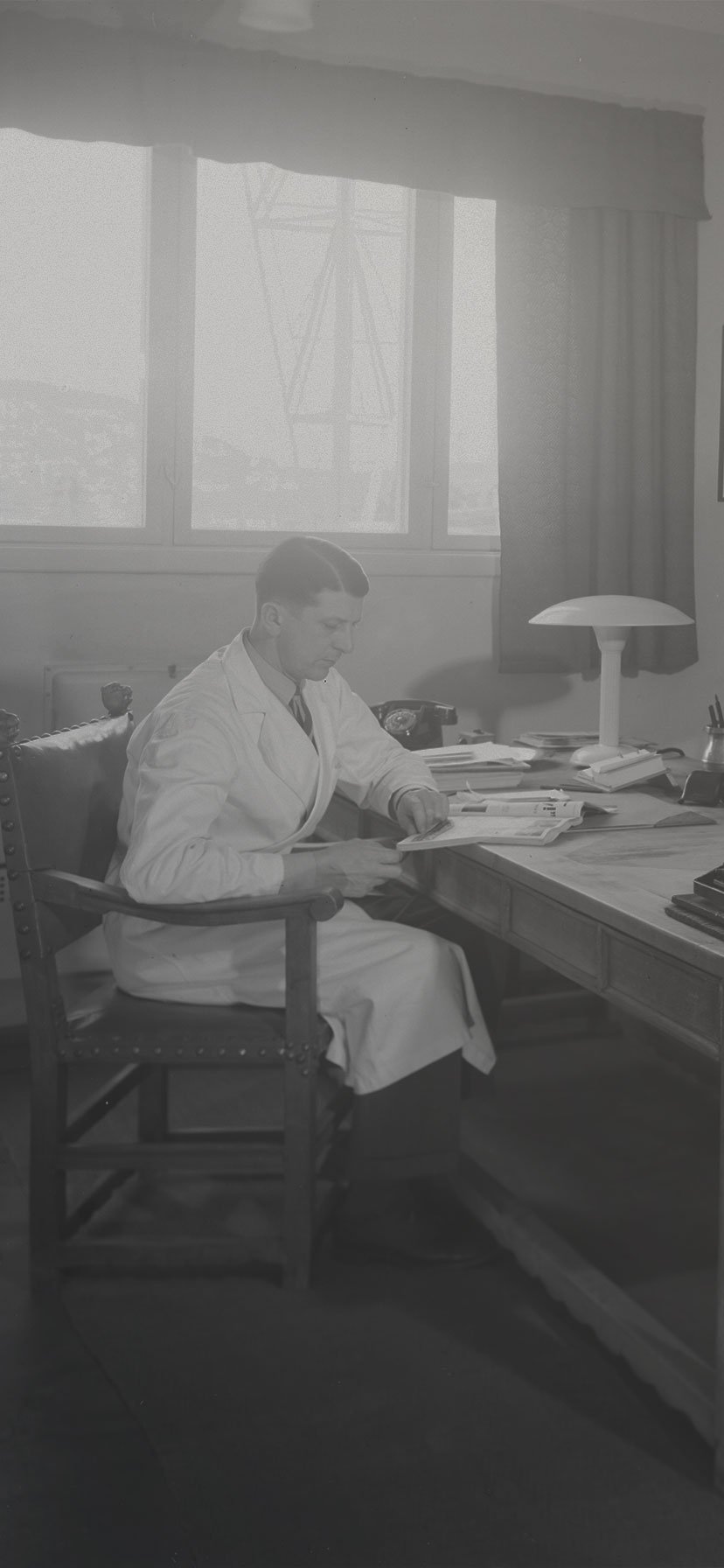 Company physician Eyvind Thiis-Evensen at the office