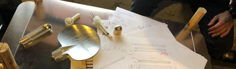 Aluminium table with technical drawings Aluminium table with technical drawings